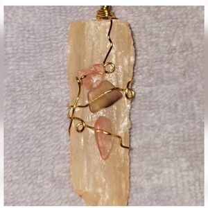 Handcrafted Selenite Pendant with Gold Wire